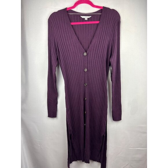 Time And Tru Womens Ribbed Long Cardigan Sweater In Purple Pearl Size S (4-6) 79 - Picture 2 of 7